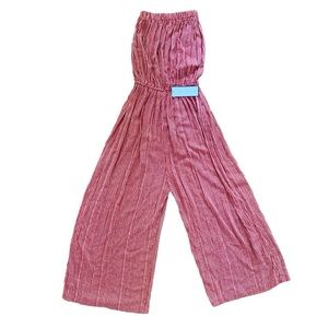 Goodnight Macaroon pant jumpsuit romper, orange/burgundy, size small, NWT